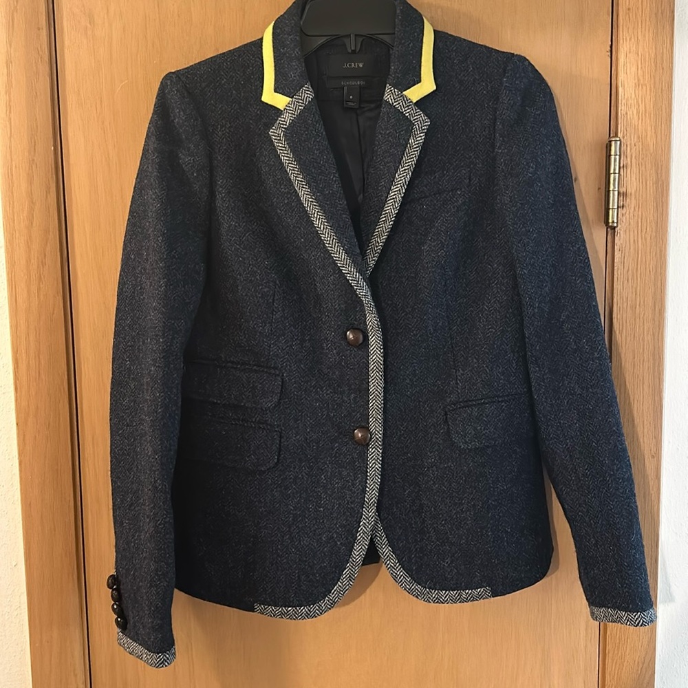 J. Crew Women’s Schoolboy Wool Herringbone Blazer Jacket Gray Size 6